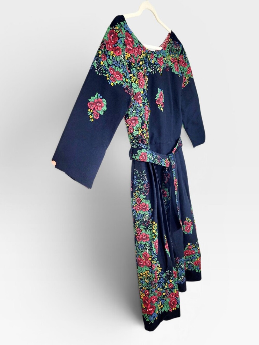 NWT PALAVA UK Beatrice Black Hungarian Flower Retro Belted Midi Dress US 10 - Picture 11 of 15
